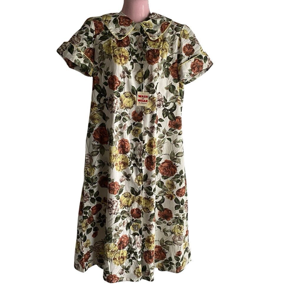 Vtg 50s 60s Youtheme Dress Women's Size 12 Floral House Day NWT NOS
